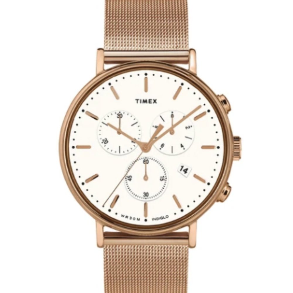 Timex Fairfield Chronograph Watch with Rose Gold Mesh Band